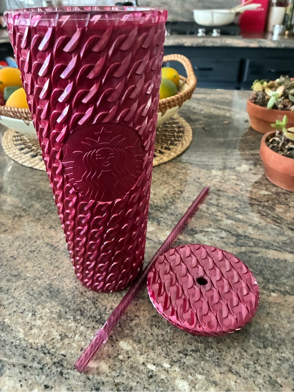 Starbucks Metallic Pink Textured Tumbler with Straw and Lid
